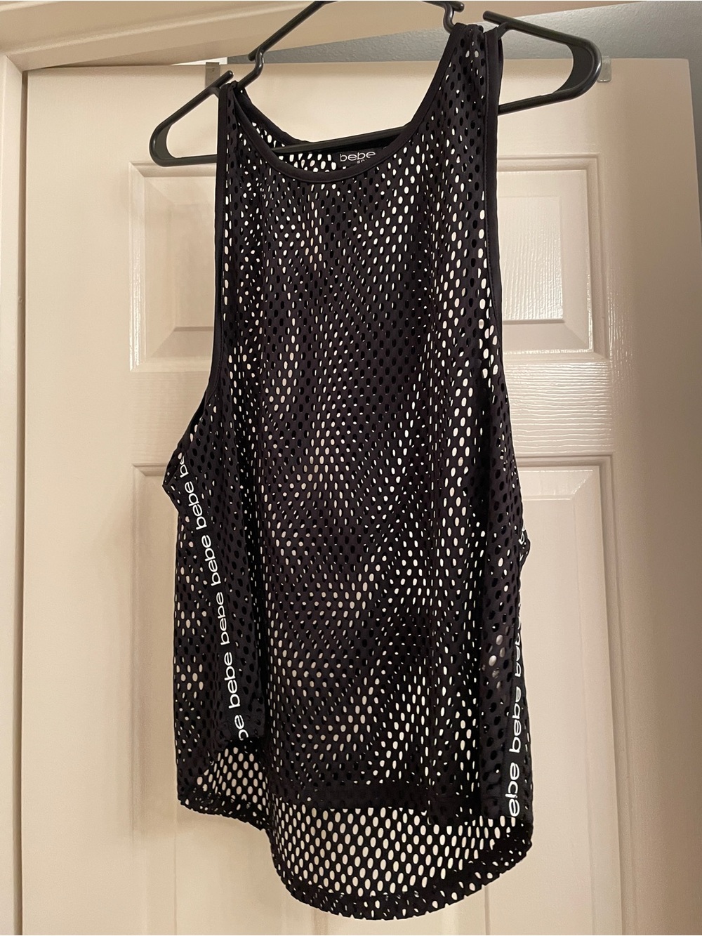 bebe Black Open-Knit Mesh Tank Top